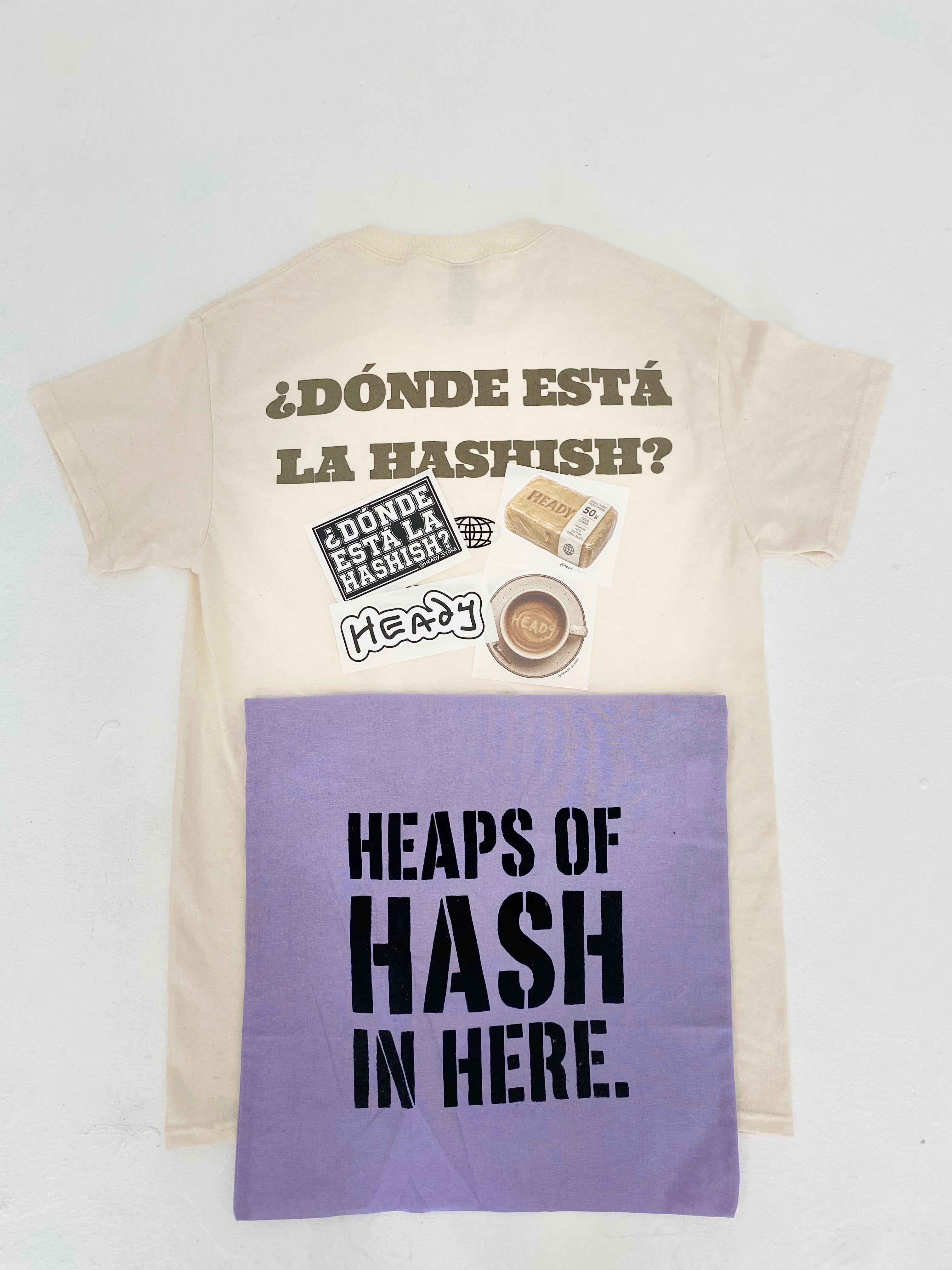 HEADY STARTER PACK — tee and tote flat lay