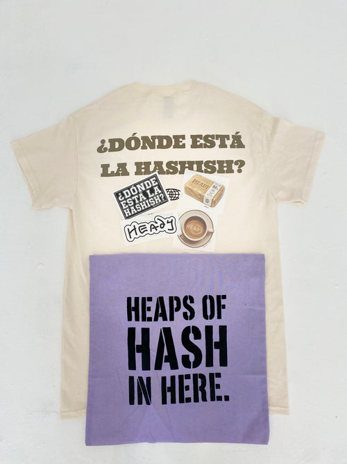 HEADY STARTER PACK — tee and tote flat lay